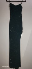 Windsor Green Sparkle Long Dress With High Slit