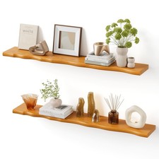 Solid Wood Live Edge Floating Shelves Set of 2   48" Rustic Wall Shelf with H...