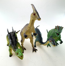 4 VTG Dinosaur Figure Plastic Stegosaurus Parasaurolophus Apatosaurus Allosaurus