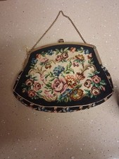 1920s vintage petit point needlepoint tapestry floral evening bag,