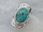 Vintage Solid Sterling Silver Solitaire Statement Ring Oval Cabochon Turquoise S