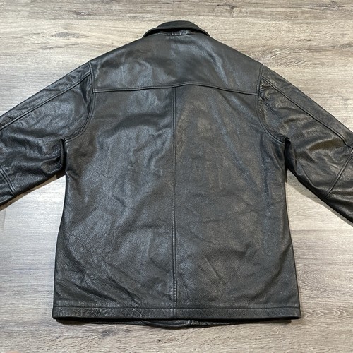 Kenneth Cole Reaction Genuine Leather Pea Coat Mens Large Jacket Double Breasted - Picture 15 of 18