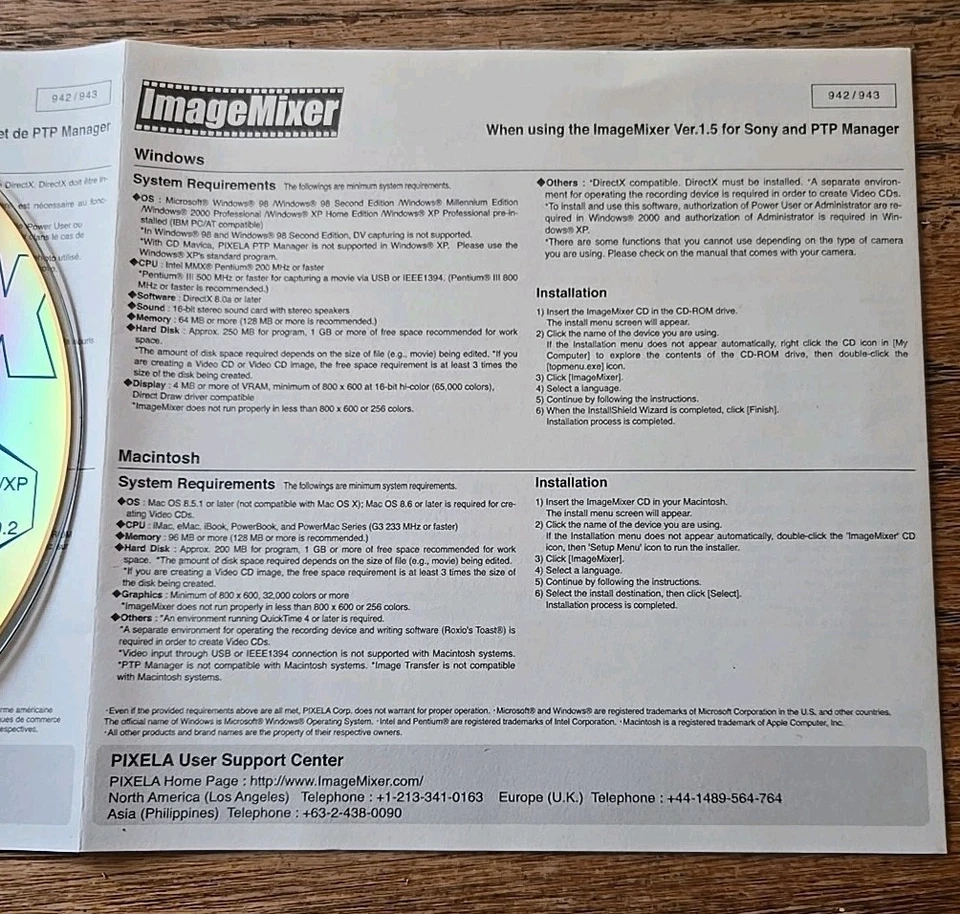 Pixela Corporation 2003 IMAGE MIXER IMX CD VER. 1.5 FOR SONY ~ Windows and Mac - Image 3 of 4