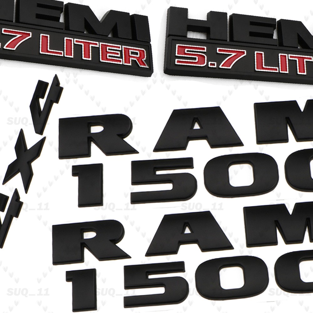 For RAM 1500 4X4 Fender Tailgate 5.7 Liter HEMI Matte Black Emblem Badge Set