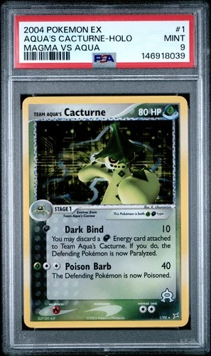 2004 POKEMON EX TEAM MAGMA VS TEAM AQUA #1 TEAM AQUA'S CACTURNE-HOLO PSA 9