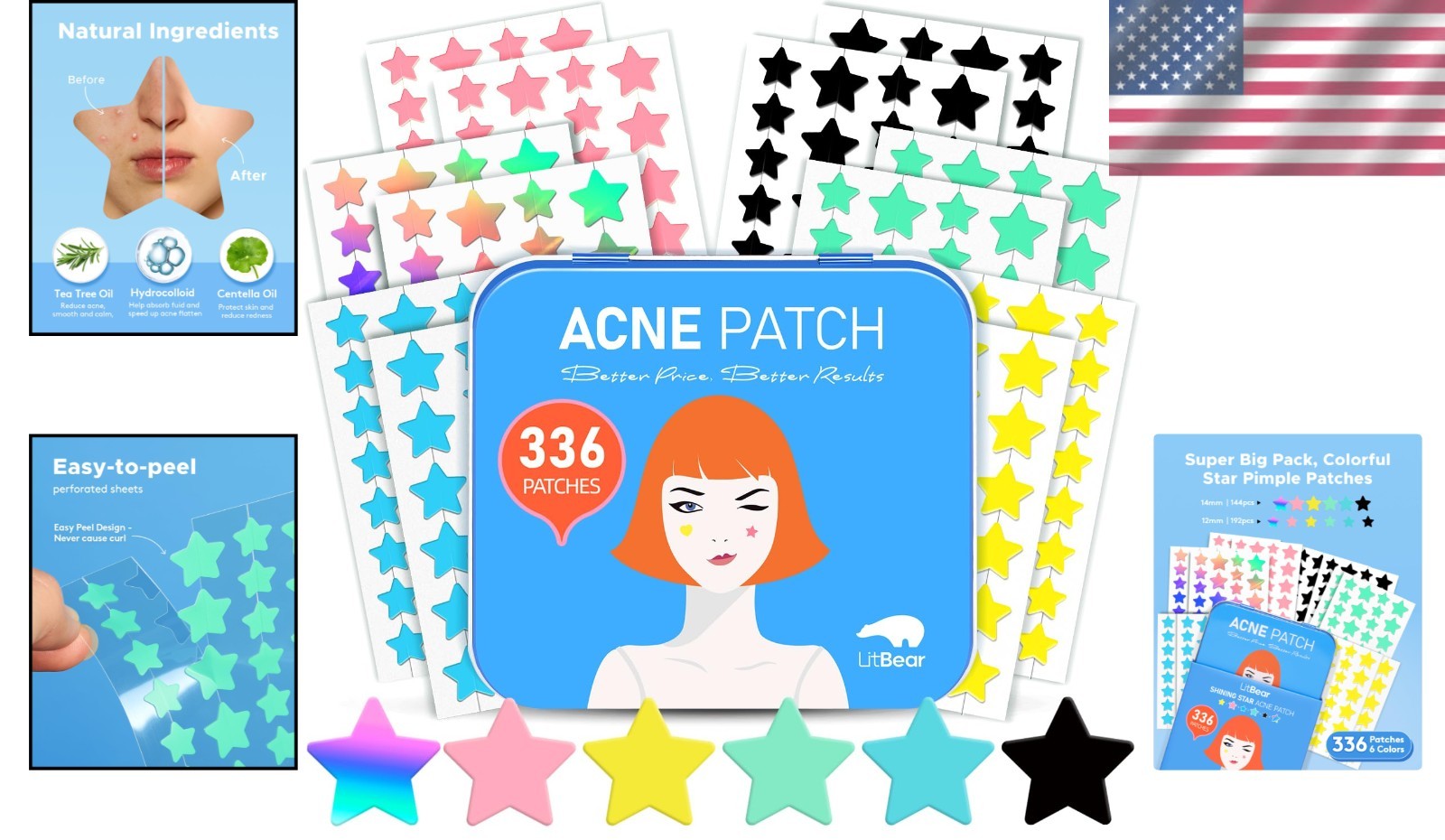 Cute Star Zit Stickers - 336 Hydrocolloid Acne Patches with Easy ...