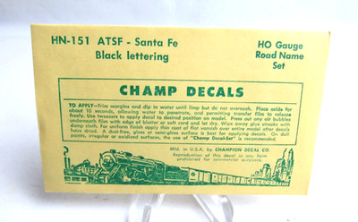 Champ Decals HO Gauge HN-151 ATSF Santa Fe Black Lettering Road Name Set NIP