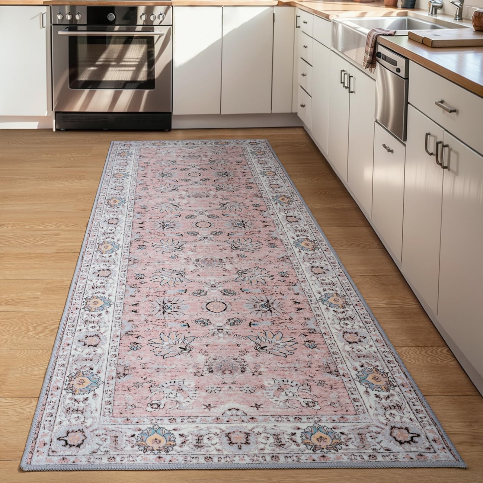 Runner Rug for Kitchen Hallway 2x6 Washable Non-Slip, Soft Boho Floral Carpet...