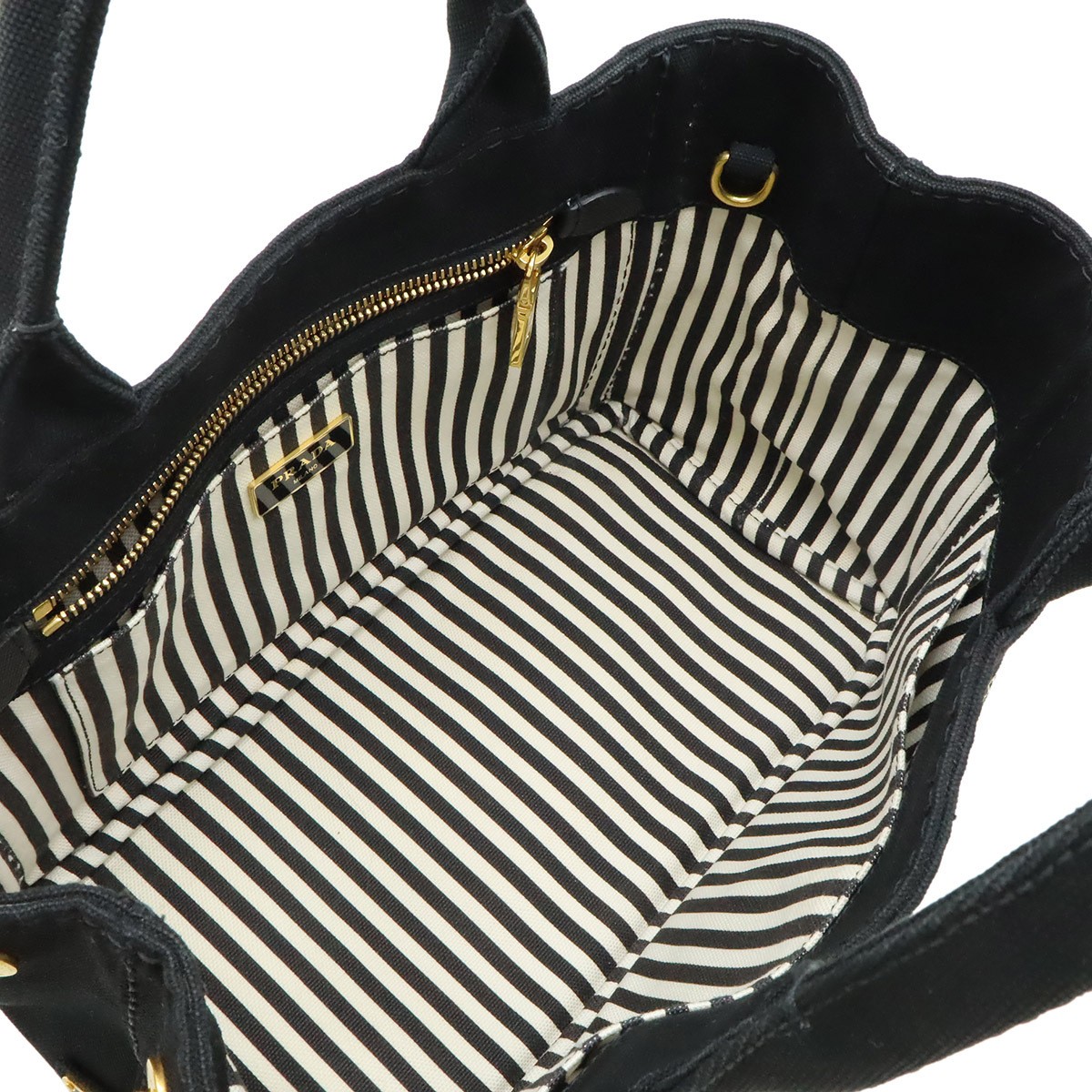 PRADA CANAPA Tote Bag 2WAY Shoulder Bag Stripe Shoulder Crossbody Canvas NERO Bl thumbnail 6