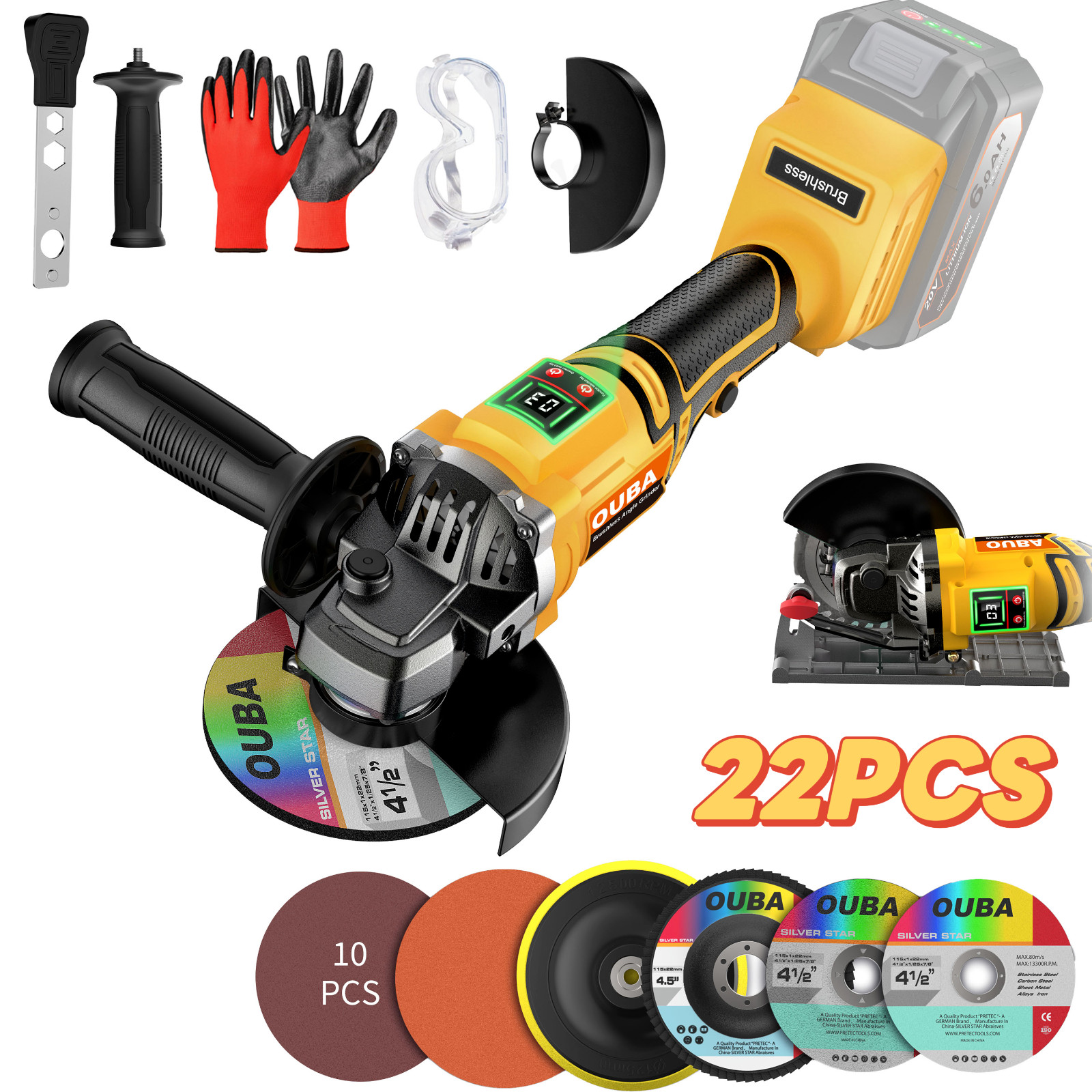 Cordless Angle Grinder For Dewalt 20V MAX 4-1/2" 5" Brushles