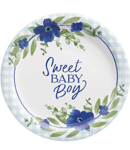 Baby In Bloom Sweet Baby Boy 10.25-inch Plates Paper 8 Per Pack Boy Baby Shower - 第 1/3 張圖片