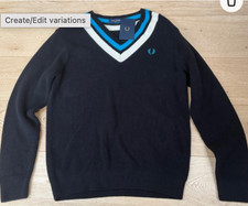 Fred Perry Striped Trim V Neck Thick knit Jumper-Size XL Brand New With Tags