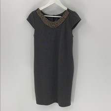 F&F Gray Structured Medium Cocktail Dress Beaded Neckline Event Career