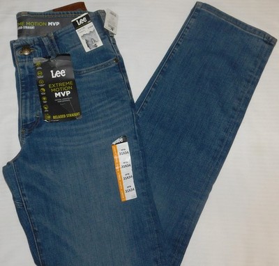 LEE Relaxed Straight Extreme Motion MVP Jeans Stretch Flex Waist Med Blue Supton