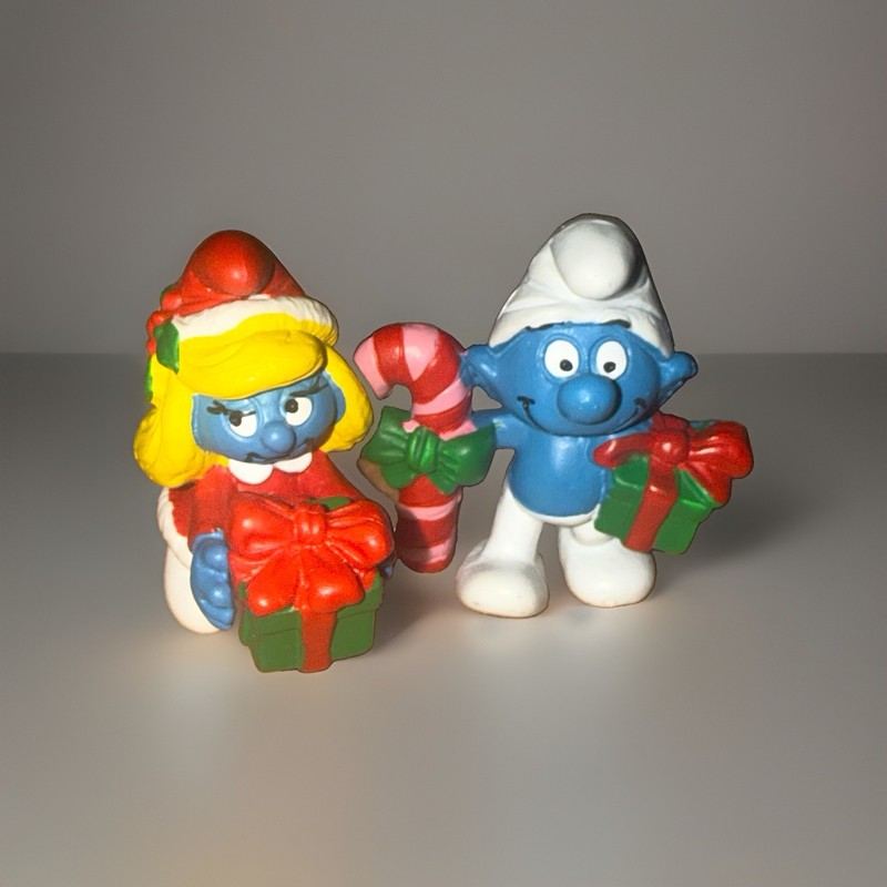vintage 1982 Schleich Smurf figurine  Christmas Set Of 2