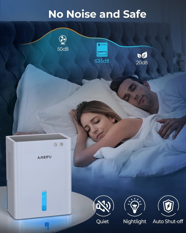 Dehumidifier For Bathroom, 135 OZ Water Tank, (1000 Sq.ft) Quiet Dehumidifier For Home Basement Bedroom RV Closet With Auto Shut Off,Sleep Mode, 7 Colors LED Light(White) (Blue