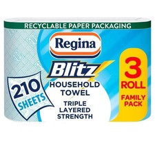 Regina Blitz Kitchen Towel Rolls 3 Ply | 3 Rolls | 70 Sheets Per Roll uk