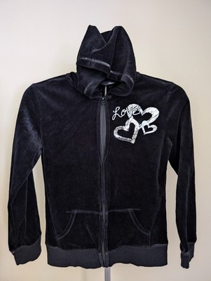SO Girls Black zip up velour  long sleeve hoodie size XL 16