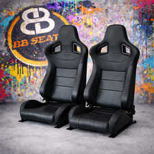 Pair BB6 Reclining Bucket Sports Seats Black + Adaptor Plates LANDROVER DEFENDER