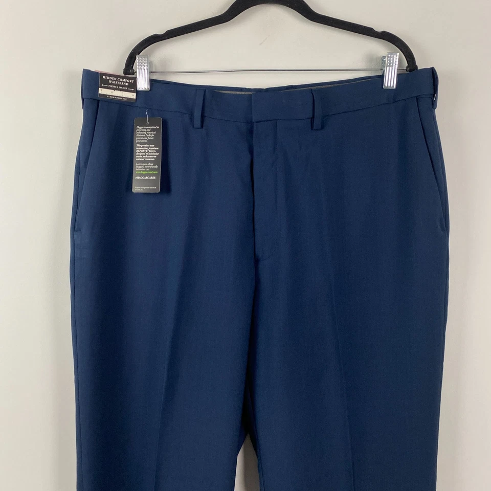 Pantalones de vestir Haggar Premium cómodos talla 40x30 azul elástico calce clásico Foto 2 de 4