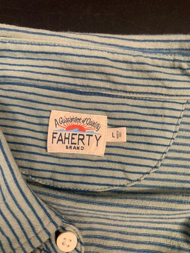 Faherty Men's Large Green Blue Stripe Polo Shirt - Afbeelding 3 van 9