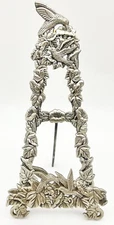 Ornate Pewter Metal Hummingbird Floral Display Easel Plate Stand Picture Holder