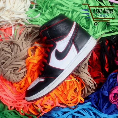 Shoelaces with nike shop on them