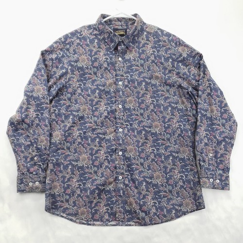 Cremieux Premium Jeanshemd Herren XL Blau Paisley Langarm Klassisch Knopfleiste