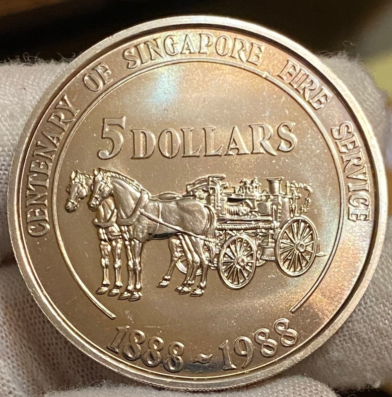 1888-1988 SINGAPORE $5 "CENTENARY SINGAPORE FIRE SERVICE" ~ BU