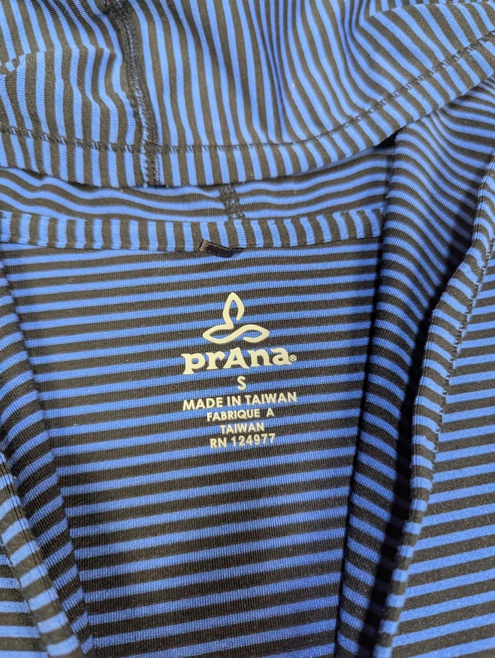 prAna Hoodie Womens Small Blue Black Striped Performance Stretch Pullover Hike Foto 4 de 4