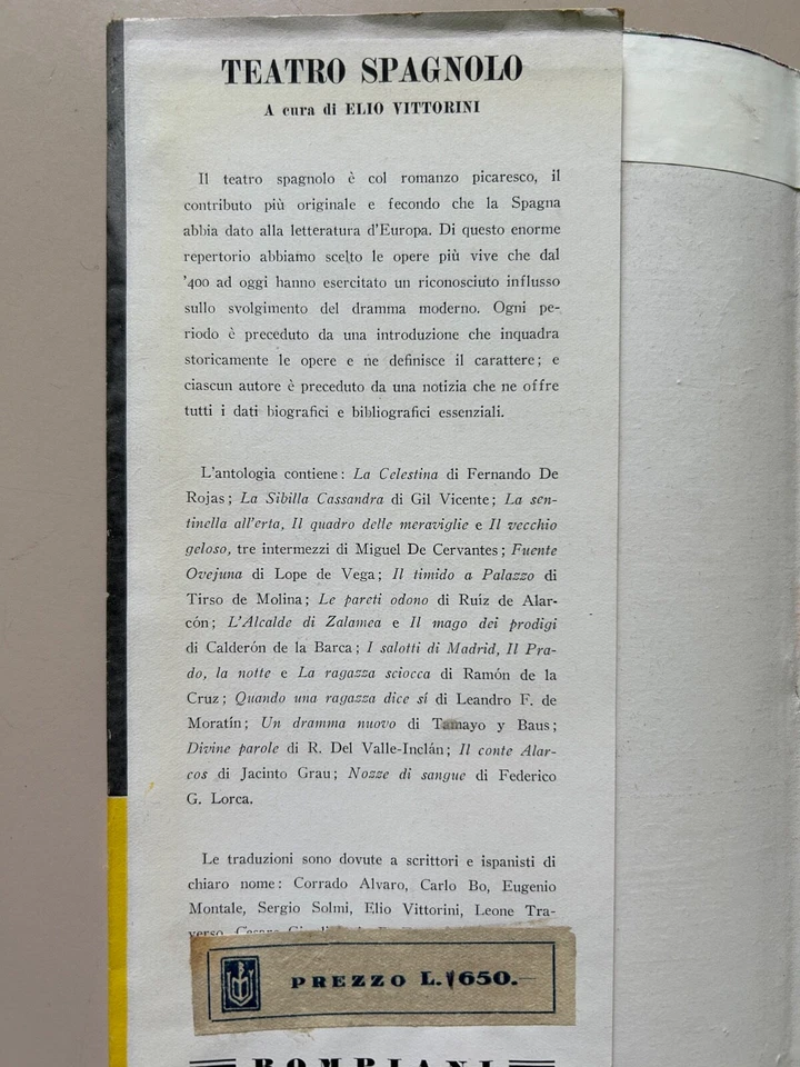 Teatro spagnolo a cura di Elio Vittorini Ed. Bompiani 1944 - Immagine 3 di 4
