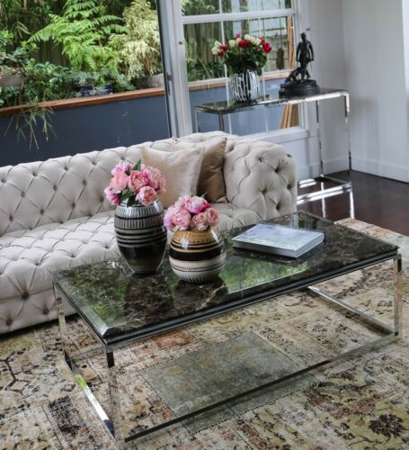 Hemin Stainless Steel Coffee Table with Brown Marble Top - Picture 3 of 7