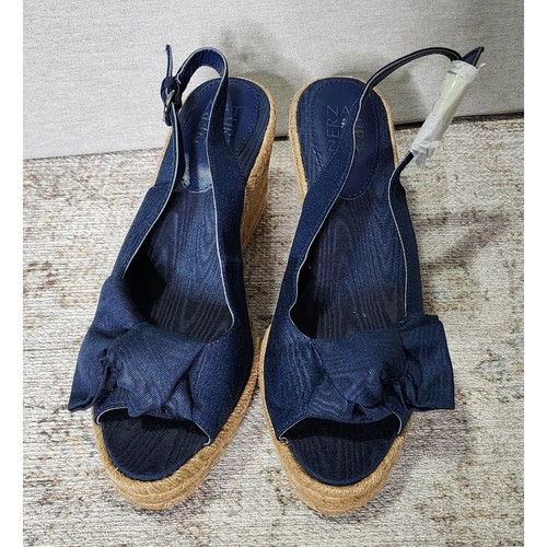 Naturalizer Bettina Espadrilles Sandals 9.5M Blue Slingback Wedge Heel Peep Toe - Picture 6 of 10