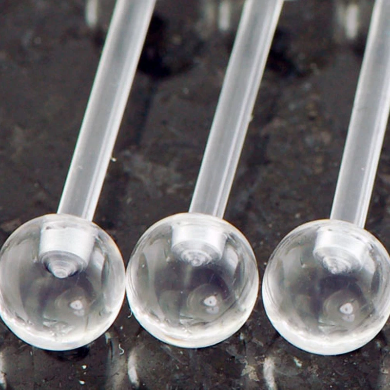 5 Pc 14g 5/8" All Acrylic Ball Flexible Barbell Nipples Tongue Rings Retainers - Image 3 of 3