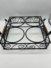 Black Metal Silverware Utensil Napkin Caddy Wood Handles Holder For Mason Jars