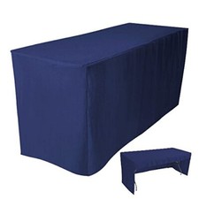 8' FITTED TABLECLOTH TABLE COVER TRADE SHOW EVENT OPEN BACK SIDE 3 SIDED NAVY BL