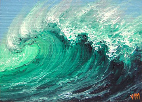 ORIGINAL ACEO OIL PAINTING EXPRESSIONISM MINIATURE SEASCAPE Caribbean Mane  Wave