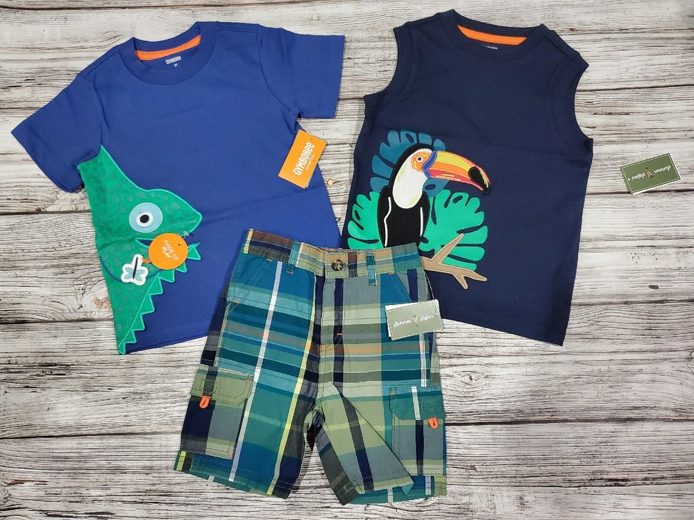 NWT Gymboree Summer Safari 3-Piece Outfit Tops Size 8 / Shorts Size 7