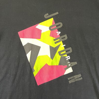 90s Nike Jordan 7 幾何学Tシャツ Nike Air Jordan 7 JSW Men's Sz XXL T-Shirt Black Green Pink Neon
