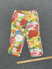 Vintage Jams World Jubilant Pull On Bright Floral Cropped Pants Med Wearable Art