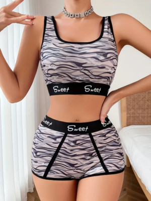 BH Slip Set Unterhose Damen Sport Fitness Zebra Look Unterwäsche Loungewear S-XL