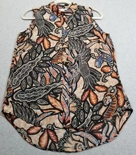 H&M Tunic Button Up Shirt Women 8 Flying Bird Print Sleeveless Top High Low Thin