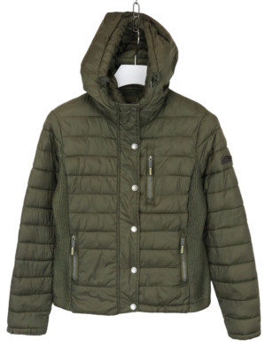 Superdry Jacke Damen M mit Kapuze Gefüttert Khaki Grün Doppelter Reißverschluss