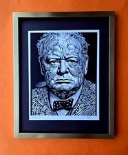 AIDAN FLUX  Hand Signed Authentic Print 14x11in. Framed Winston Churchill | COA