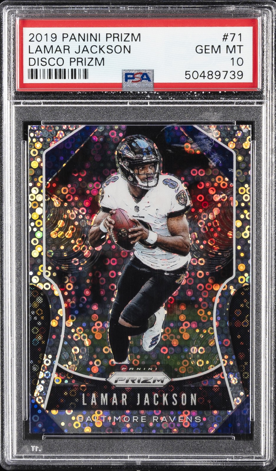 2019 PANINI PRIZM DISCO PRIZM #71 LAMAR JACKSON PSA 10