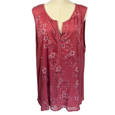 RXB Pink Tank Top w/ Contrasting Fabric & Floral Pattern on Front (Size XXL)
