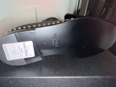 Versace Medusa Men s Black Leather Gold Studded Slip-On Loafers EU 42