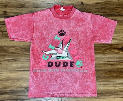 Vintage Rude Dog Surf Gear Get Rude Dude Red Tshirt Sz Medium SS 
