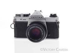Pentax K1000 Chrome 35mm Film Camera w/ 50mm f2 Lens EXC 