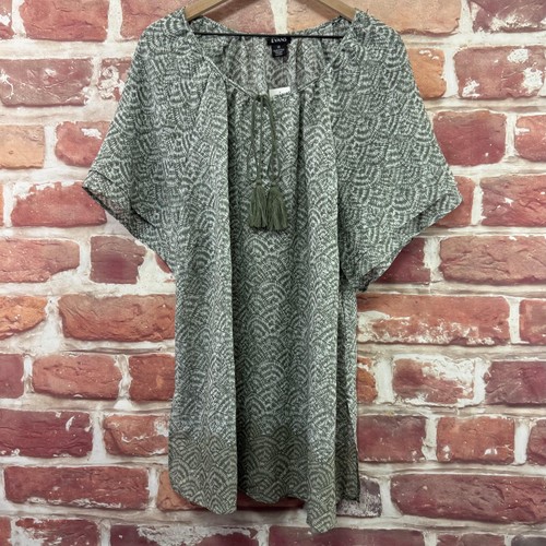 Evans Top Womens 18 Green Boho Peasant Abstract Ombre Trim Casual Shirt
